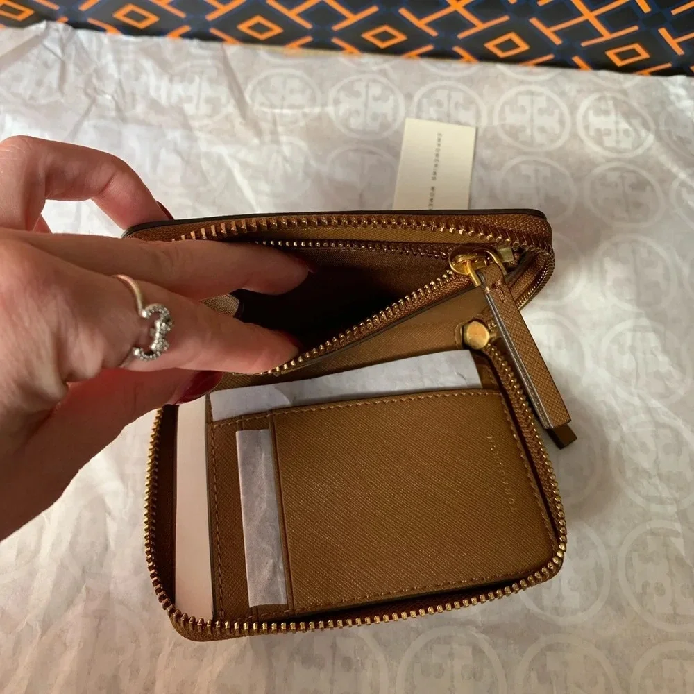 Tory Burch Emerson Medium Wallet Moose Brown Tan Gold